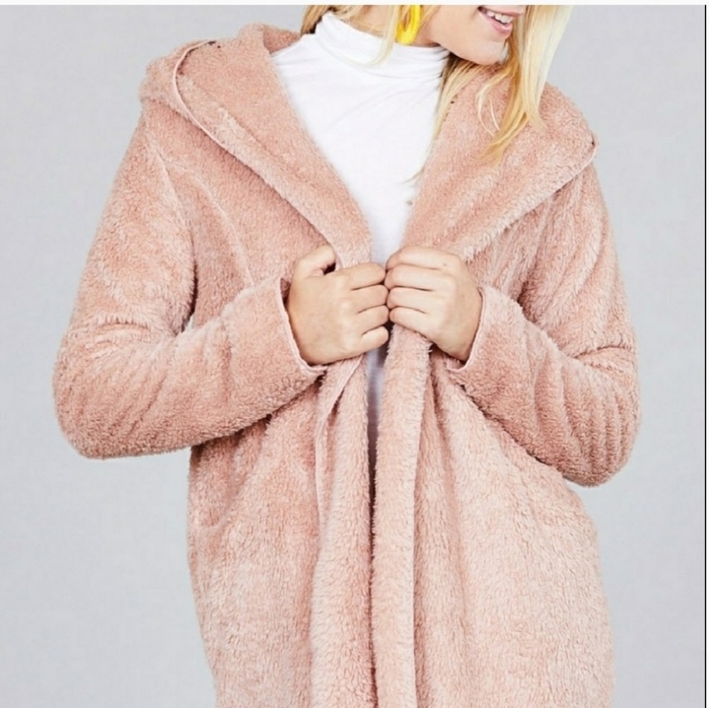 ONE LEFT! MED.  Blush Fuzzy  Hooded Cardigan - Picture 6 of 6